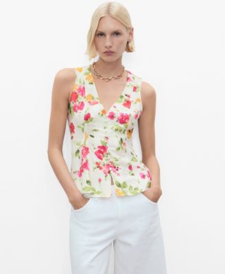 MANGO - Women's Floral Button-Down Fitted Blouse
