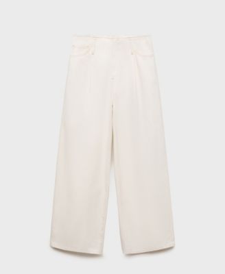 MANGO - Women's Frayed Waist Wide Leg Denim Pants