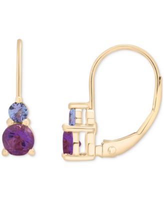 Macy's - Amethyst (1/2 ct. t.w.) & Tanzanite (1/6 ct. t.w.) Leverback Hoop Earrings in 10k Gold