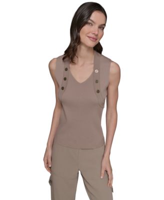 KARL LAGERFELD PARIS - Women's Ribbed Button-Front Sweater Tank Top
