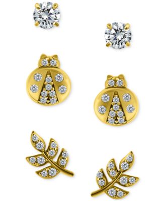 Giani Bernini - 3-Pc. Set Cubic Zirconia Stud Earrings in 18k Yellow Gold over Sterling Silver (also in Sterling Silver)