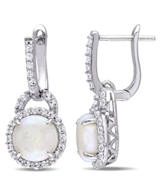 Macy's - Opal (2-1/5 ct. t.w.) and White Topaz (7/8 ct. t.w.) Hinged Hoop Charm Earrings in Sterling Silver