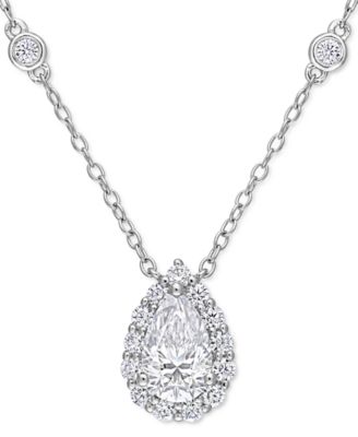 Macy's - Lab-Grown Moissanite Teardrop Halo 18" Pendant Necklace (1-1/2 ct. t.w.) in Sterling Silver