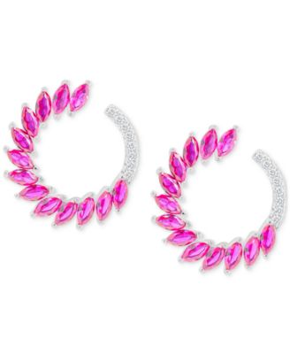 Macy's - Lab-Grown Pink Sapphire (3-1/8 ct. t.w.) & Lab-Grown White Sapphire (1/6 ct. t.w.) Spiral Hoop Earrings in Sterling Silver