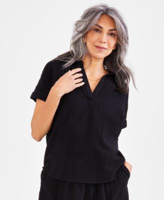 Style & Co - Women's Cotton Gauze Cuffed-Sleeve Top