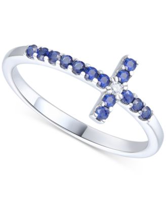 Macy's - Emerald (1/5 ct. t.w.) & Diamond Accent East-West Cross Ring in Sterling Silver (Also in Ruby & Sapphire)