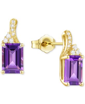 Macy's - Amethyst (1-5/8 ct. t.w.) & Lab-Grown White Sapphire (1/10 ct. t.w.) Stud Earrings in 14k Gold-Plated Sterling Silver (Also in Blue Topaz & Lab-Created Opal)