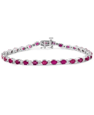 EFFY Collection - Ruby (6-1/3  ct. t.w.) & Diamond (1/20 ct. t.w.) Link Bracelet in Sterling Silver