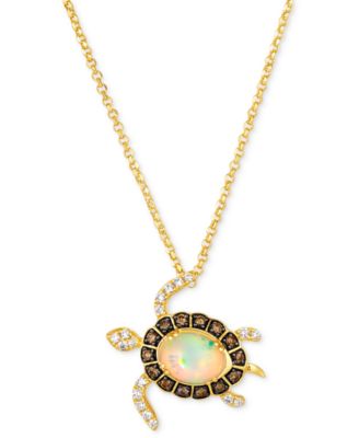 Le Vian - Neopolitan Opal (1 ct. t.w.) & Diamond (1/2 ct. t.w.) Sea Turtle Adjustable 20" Pendant Necklace in 14k Gold