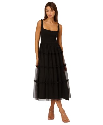 Adrianna - Women's Square-Neck Midi Mesh Dress