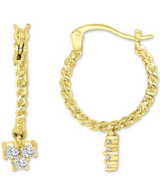 Macy's - Cubic Zirconia Trio Cluster Dangle Hoop Earrings in 14k Gold-Plated Sterling Silver