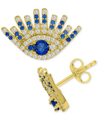 Macy's - Lab-Grown Blue Spinel (3/4 ct. t.w.) & Cubic Zirconia Evil Eye Stud Earrings in 14k Gold-Plated Sterling Silver