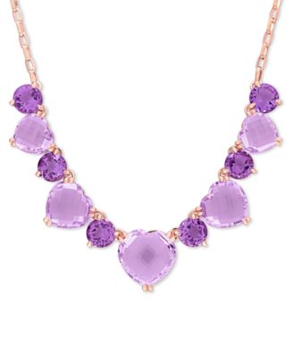 Macy's - Pink & Purple Amethyst Heart & Round 17" Collar Necklace (37-1/2 ct. t.w.) in Rose-Plated Sterling Silver