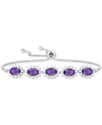 Macy's - Amethyst (2 ct. t.w.) & Lab-Grown White Sapphire (3/4 ct. t.w.) Halo Five Stone Bolo Bracelet in Sterling Silver (Also in Lab-Grown Morganite & Blue Topaz)