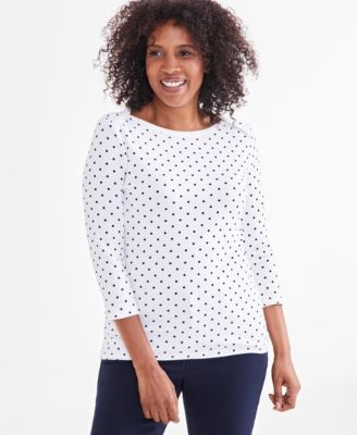 Style & Co - Women's Polka-Dot Cotton Knit Boat-Neck Top