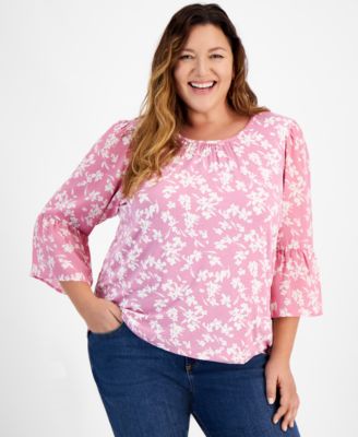 Style & Co - Plus Size Scandi Scoop-Neck 3/4-Sleeve Top