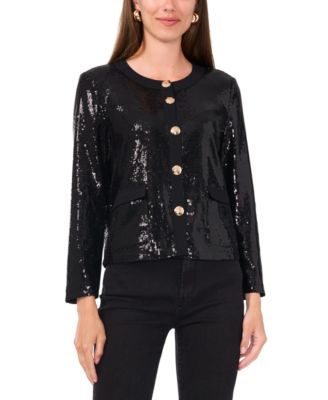 Vince Camuto - Women's Sequined Collarless Cropped Jacket