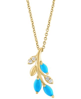EFFY Collection - Turquoise & Diamond (1/20 ct. t.w) Branch 18" Pendant Necklace in 14k Yellow Gold
