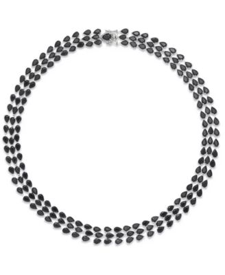 Macy's - Black Sapphire Pear Shape Triple Row 18" Collar Necklace (100 ct. t.w.) in Sterling Silver