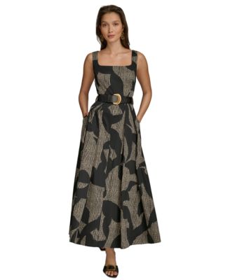 Donna Karan New York - Women's Printed Square-Neck Belted Dress