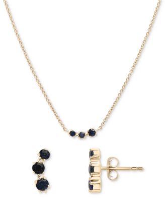 Macy's - 2-Pc. Blue Sapphire (3/8 ct. t.w.) Three-Stone Earrings & Necklace Set in 14k Gold-Plated Sterling Silver