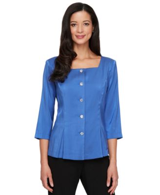 Alex Evenings - Women's 3/4-Sleeve Shimmer Square-Neck Blouse