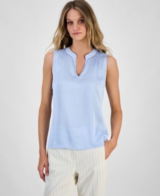 Bar III - Women's Split-Neck Sleeveless Blouse, Exclusively at Macy's