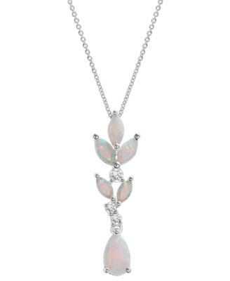 Macy's - Lab-Created Opal (1-1/10 ct. t.w.) & Lab-Created White Sapphire (1/5 ct. t.w.) Vine Inspired 18" Pendant Necklace in Sterling Silver