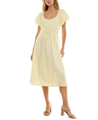 BEAUTY & GRACE - Juniors' Textured Puff-Sleeve Midi Dress