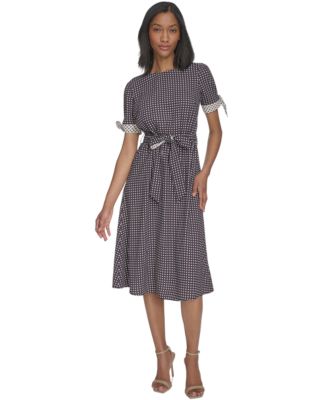 Halston - Women's Belted Fit & Flare Tie-Waist Midi Dress