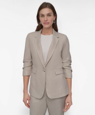 DKNY - Women's Basketweave One-Button Ruched-Sleeve Jacket