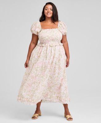 And Now This - Trendy Plus Size Printed Puff-Sleeve Maxi Dress, Exclusively at Macy's