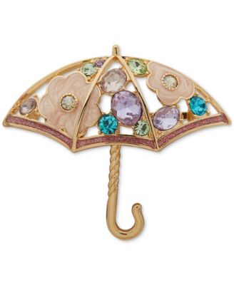 Anne Klein - Gold-Tone Multi Crystal Open Umbrella Pin