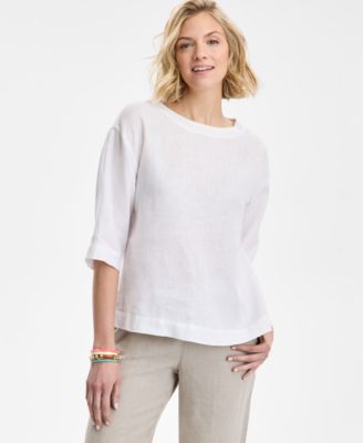 Charter Club - Women's 3/4-Sleeve Linen Top, Exclusively at Macy's