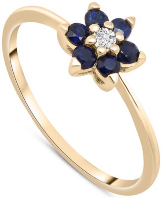 Macy's - Blue Sapphire (1/4 ct. t.w.) & White Sapphire (1/20 ct. t.w.) Flower Ring in 14K Gold over Sterling Silver