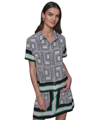 KARL LAGERFELD PARIS - Women's Border Printed Camp Shirt