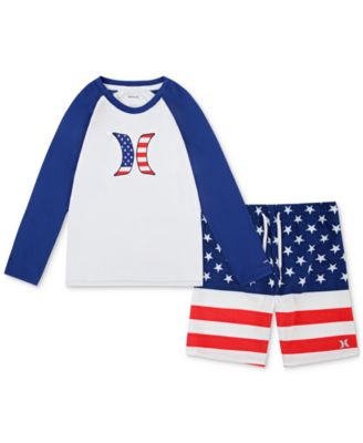Hurley - Little Boys Americana Long-Sleeve Swim Top & Swim Shorts, 2 Piece Set