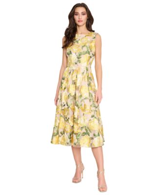 Tahari ASL - Women's Floral-Embroidered A-Line Midi Dress