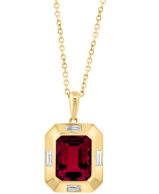 EFFY Collection - Garnet (3 ct. t.w.) & White Topaz (1/5 ct. t.w.) Pendant Necklace in 14k Gold, 17" + 1" extender