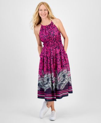 Nautica Jeans - Women's Palm-Print Halter Midi Dress