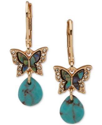 lonna & lilly - Gold-Tone Mixed Stone Butterfly Drop Earrings