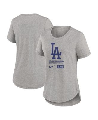 Nike - Women's Heather Charcoal Los Angeles Dodgers Large Logo Stacked Tri-Blend T-Shirt