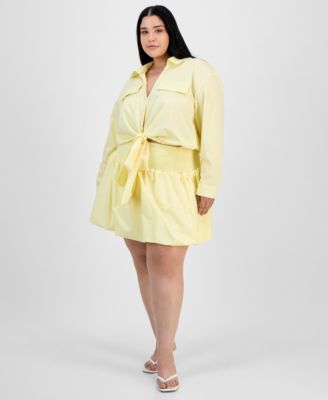 FULL CIRCLE TRENDS - Trendy Plus Size Collared Tie-Hem Shirt & Bubble-Hem Skirt