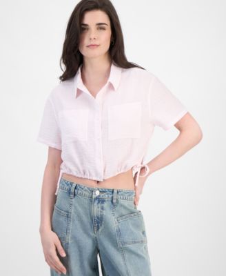 Ultra Flirt - Juniors' Cropped Stripe Side-Tie Blouse