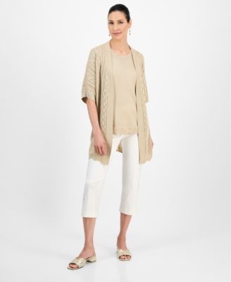 JM Collection - Women's Shine Cardigan, Tank Top & Lace-Up Capri Pants