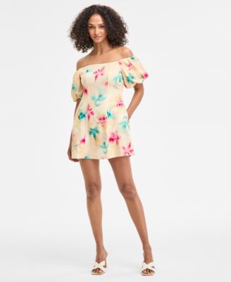 Bar III - Women's Printed Off-The-Shoulder Mini Sheath Dress, Exclusively at Macy's
