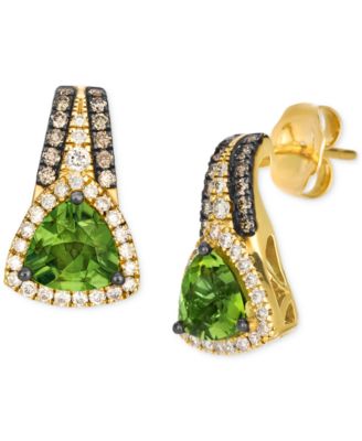 Le Vian - Green Apple Peridot (1-1/2 ct. t.w.) & Diamond (1/5 ct. t.w.) Trillion Halo Stud Earrings in 14k Gold