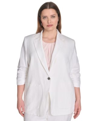 Calvin Klein - Plus Size Notched Collar Ruched-Sleeve Blazer