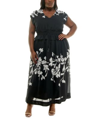 Taylor - Plus Size Printed V-Neck Smocked-Waist Maxi Dress