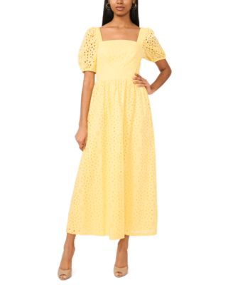 CeCe - Women's Square-Neck Bubble-Sleeve Cotton Dress